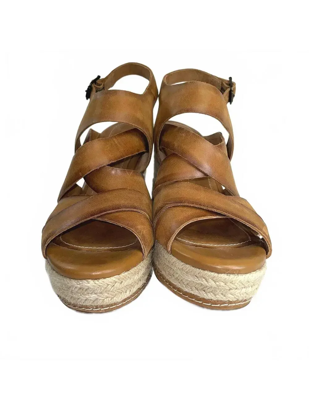 Clarks Tan Leather Indigo Espadrilles Platform Wedges Size 8 Fall Preppy Boho